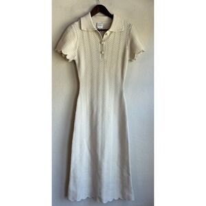 Hunter Bell Ava Sweater Dress NWT XS Wool Midi Scalloped Quiet Luxury Minimalist